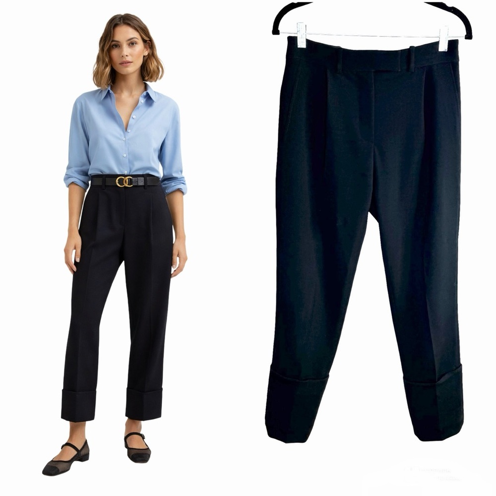 Victoria Beckham Cuffed Ankle Pants Size 4 Black High Waist Slim Straight
